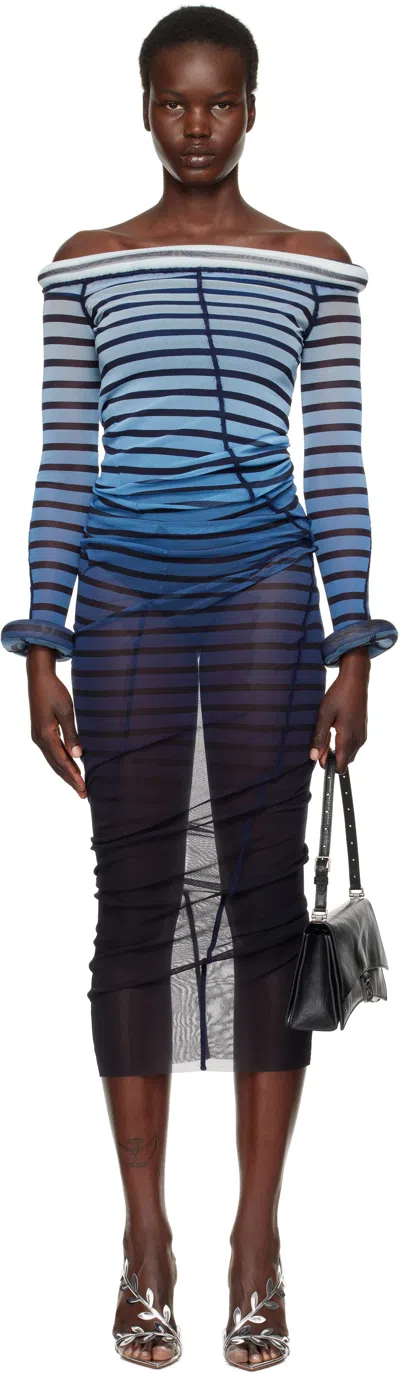 JEAN PAUL GAULTIER BLUE 'THE 3D STRIPED MAXI DRESS