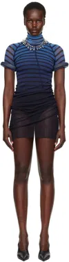 Jean Paul Gaultier Blue 'the Short 3d Striped' Minidress In 005956-black/navy/li