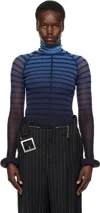 Jean Paul Gaultier Blue 'the 3d Striped' Turtleneck In 005956 Black/navy/li