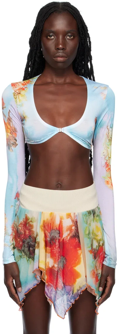 Jean Paul Gaultier Womens Pink Yellow Flower-print Cropped Stretch-woven Top In 5010-blue/yellow