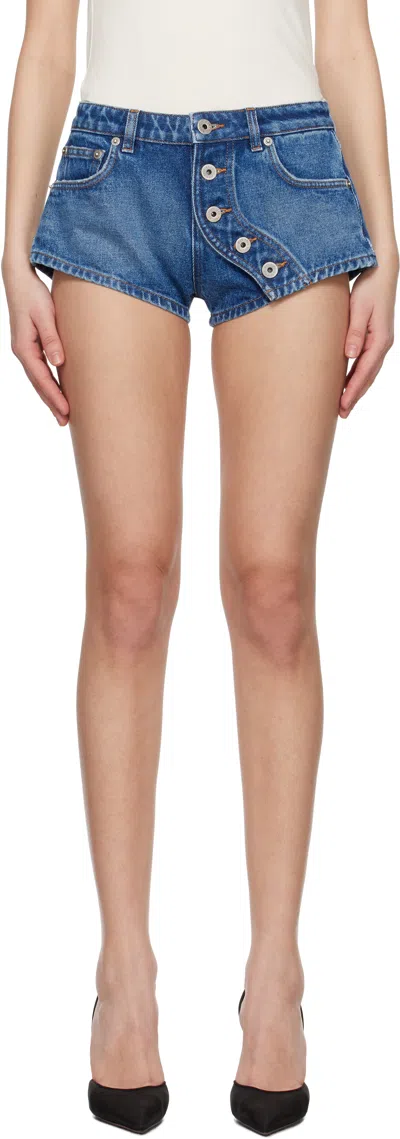 Jean Paul Gaultier Asymmetric Denim Shorts In 57-vintageblue
