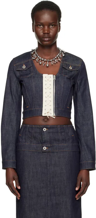 Jean Paul Gaultier Blue 'the Contrasting Lace-up' Denim Jacket In 5568 Indigo/beige