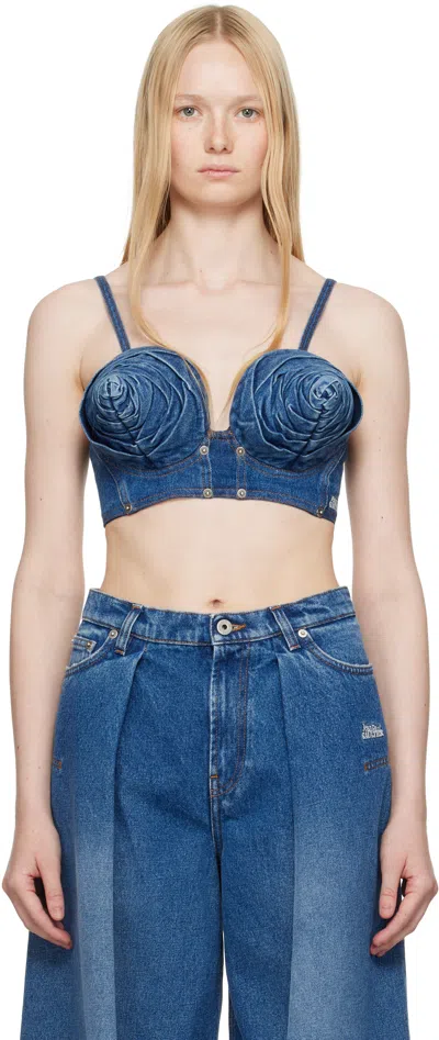 JEAN PAUL GAULTIER BLUE 'THE DENIM CONICAL CUP BRA' TOP