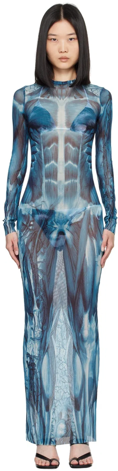 Jean Paul Gaultier Blue 'the Écorché' Maxi Dress In 505601 Blue/lightblu