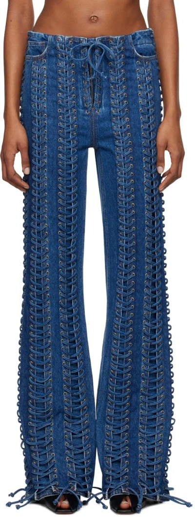 Jean Paul Gaultier Blue 'the Lace-up' Jeans In 57 Vintageblue