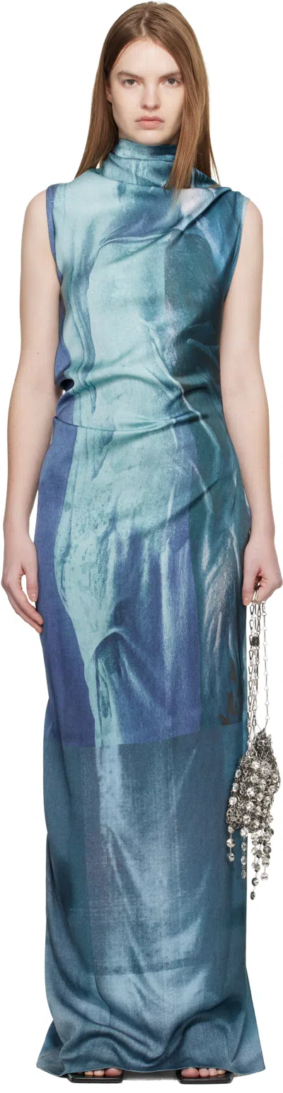 Jean Paul Gaultier Blue 'the Long Draped Water' Maxi Dress