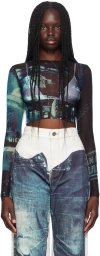 Jean Paul Gaultier Blue 'the Pigalle Crop' Long Sleeve T-shirt In 59560100-navy/lightb