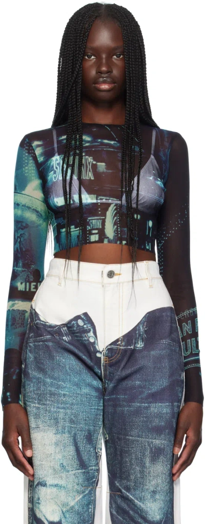 Jean Paul Gaultier Blue 'the Pigalle Crop' Long Sleeve T-shirt In 59560100-navy/lightb