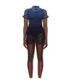 Jean Paul Gaultier Sheer Striped Mesh Dress With Short Sleeves In Blue