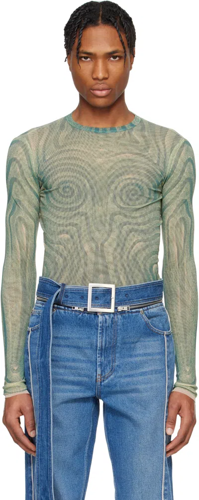 Jean Paul Gaultier Blue 'the Spirale' T-shirt In 0351-ecru/aqua