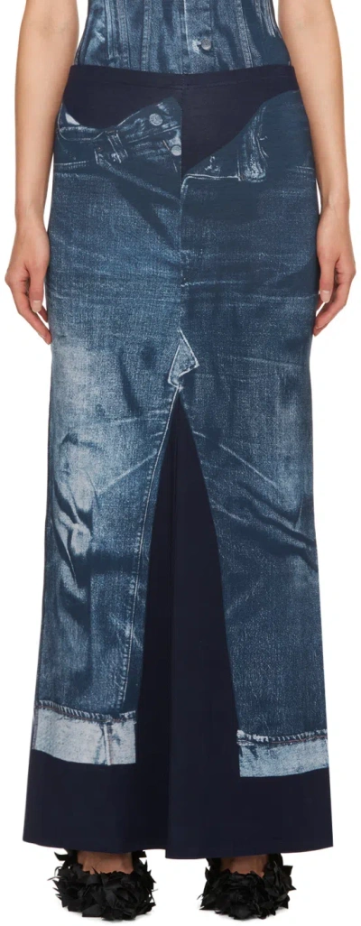 Jean Paul Gaultier Printed Stretch-jersey Midi Skirt In 5950 Navy/blue