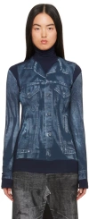 Jean Paul Gaultier Blue Trompe L'œil Turtleneck In 5950 Navy/blue