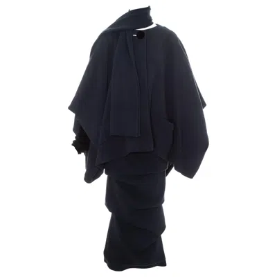 Pre-owned Jean Paul Gaultier Blue Wool And Velvet Cape Jacket, Skirt And Scarf, Fw 1984