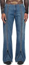 Jean Paul Gaultier Blue Zipped Jeans In Blue