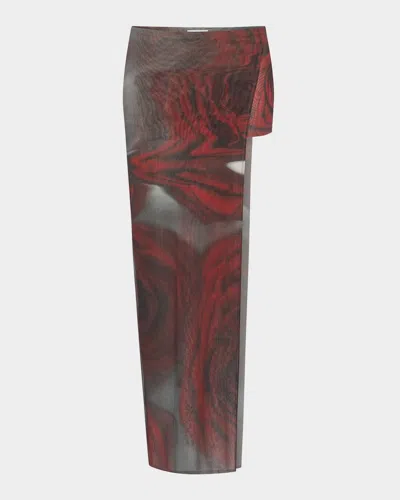 JEAN PAUL GAULTIER BLURRY ROSE-PRINT TULLE SIDE SLIT MIDI SKORT