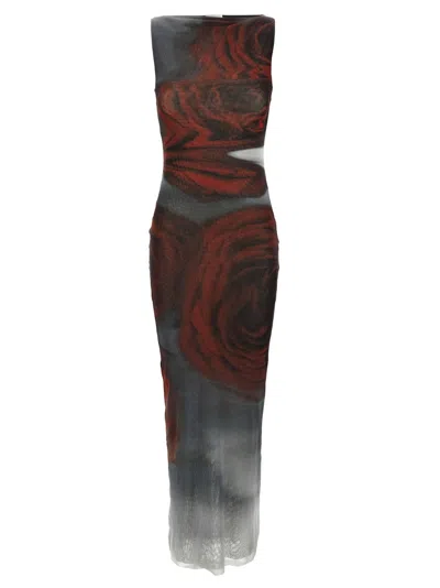 Jean Paul Gaultier Rose-print Midi Dress In Brown