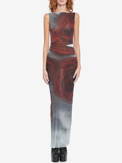Jean Paul Gaultier Floral Maxi Dress With Blurry Roses Print In Multi