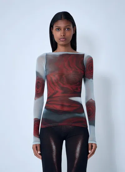 Jean Paul Gaultier Blurry Roses Mesh Tank Top In White