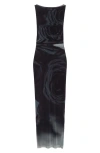 Jean Paul Gaultier Boat Neck Blurry Roses Printed Sleeveless Dress In Black