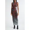 Jean Paul Gaultier Boat Neck Blurry Roses Printed Sleeveless Dress In Multi