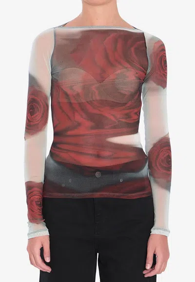 JEAN PAUL GAULTIER BLURRY ROSES SHEER TOP