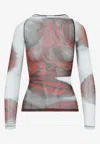 Jean Paul Gaultier Women Blurry Roses Medaillon Print Mesh Boat Neck Top In Multi