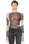 Jean Paul Gaultier Boat Neck Blurry Roses Printed Long Sleeve Top In Brown