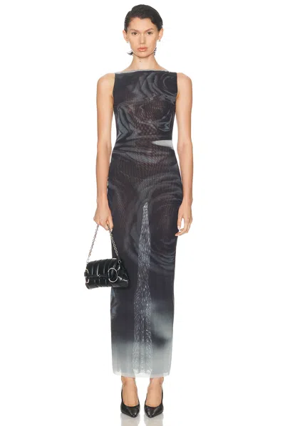 JEAN PAUL GAULTIER BOAT NECK BLURRY ROSES PRINTED SLEEVELESS DRESS