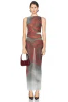 Jean Paul Gaultier Boat Neck Blurry Roses Printed Sleeveless Dress In Brown