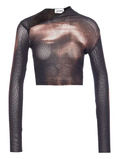 JEAN PAUL GAULTIER BODY DUST CROP TOP WOMAN BLACK AND BROWN
