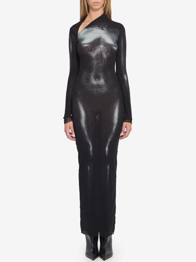 Jean Paul Gaultier Printed Long Sleeve Dress In Black