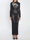 Jean Paul Gaultier Womens Black Silver Printed Long-sleeves Woven Maxi Dress Xs In Multi