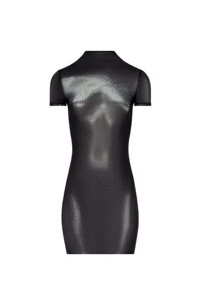 Jean Paul Gaultier Body Dust Mesh Print Short Dress Woman Black And Silver