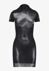 Jean Paul Gaultier Sheer Printed Short Dress With High Neck In Black
