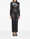 Jean Paul Gaultier Womens Black Silver Printed Long-sleeves Woven Maxi Dress Xs In Multi