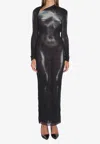 Jean Paul Gaultier Womens Black Silver Printed Long-sleeves Woven Maxi Dress Xs In Multi