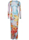 Jean Paul Gaultier Body Flowers Stretch-jersey Maxi Dress In Blue