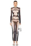 Jean Paul Gaultier Long Mesh Dress 'body Lace Marinière In Black  Grey  & White