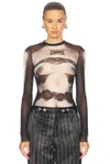 Jean Paul Gaultier Body Lace Mariniere Top In Black  Grey  & White