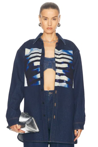 Jean Paul Gaultier Body Mariniere Denim Printed Shirt In Indigo  Light Blue  & Black