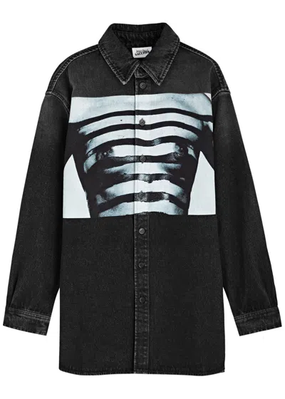 Jean Paul Gaultier Body Printed Denim Oversize Shirt In Black