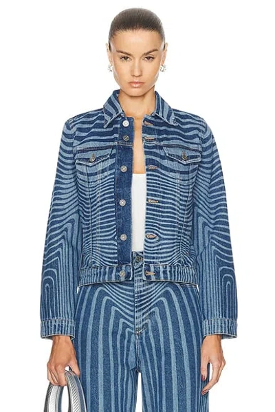 Jean Paul Gaultier Body Morphing Laser Print Denim Jacket In Vintage Blue