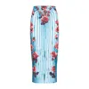 Jean Paul Gaultier Blue Morphing Rose-print Pencil Skirt In Multicolour
