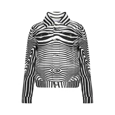 Pre-owned Jean Paul Gaultier Body Morphing Printed Denim Jacket 'white/black' | Women's Size 42