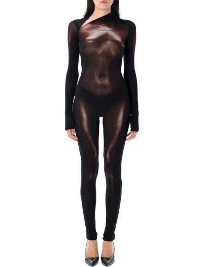 Jean Paul Gaultier Body Print Jumpsuit In Brown