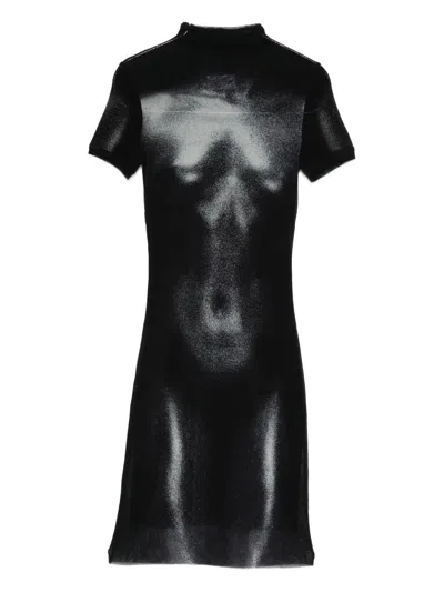 Jean Paul Gaultier Body-print Mesh Dress In Black