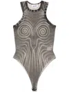 Jean Paul Gaultier Sheer Spiral Mesh Bodysuit With Crew Neck