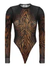 Jean Paul Gaultier Abstract Pattern Crew Neck Long Sleeve Bodysuit In Multi