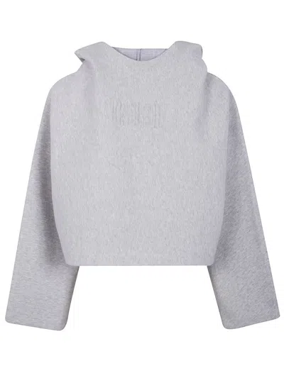 Jean Paul Gaultier Bonded Cotton Cropped Bat Sleeves Hoodie With "gaultier" Embossing Clothing In Gray