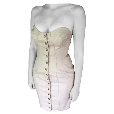 Pre-owned Jean Paul Gaultier Bra Cups Corset Denim Mini Dress In Gray